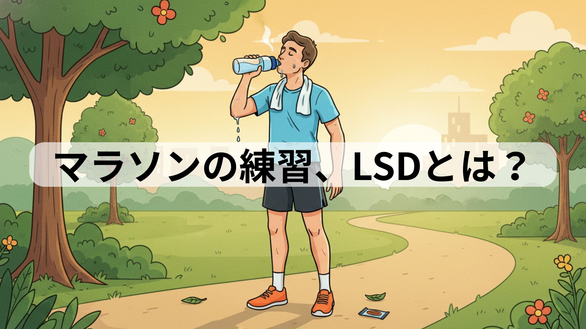 「マラソン練習でゆっくり長く走るLSDをイメージしたランナーのイラスト」
