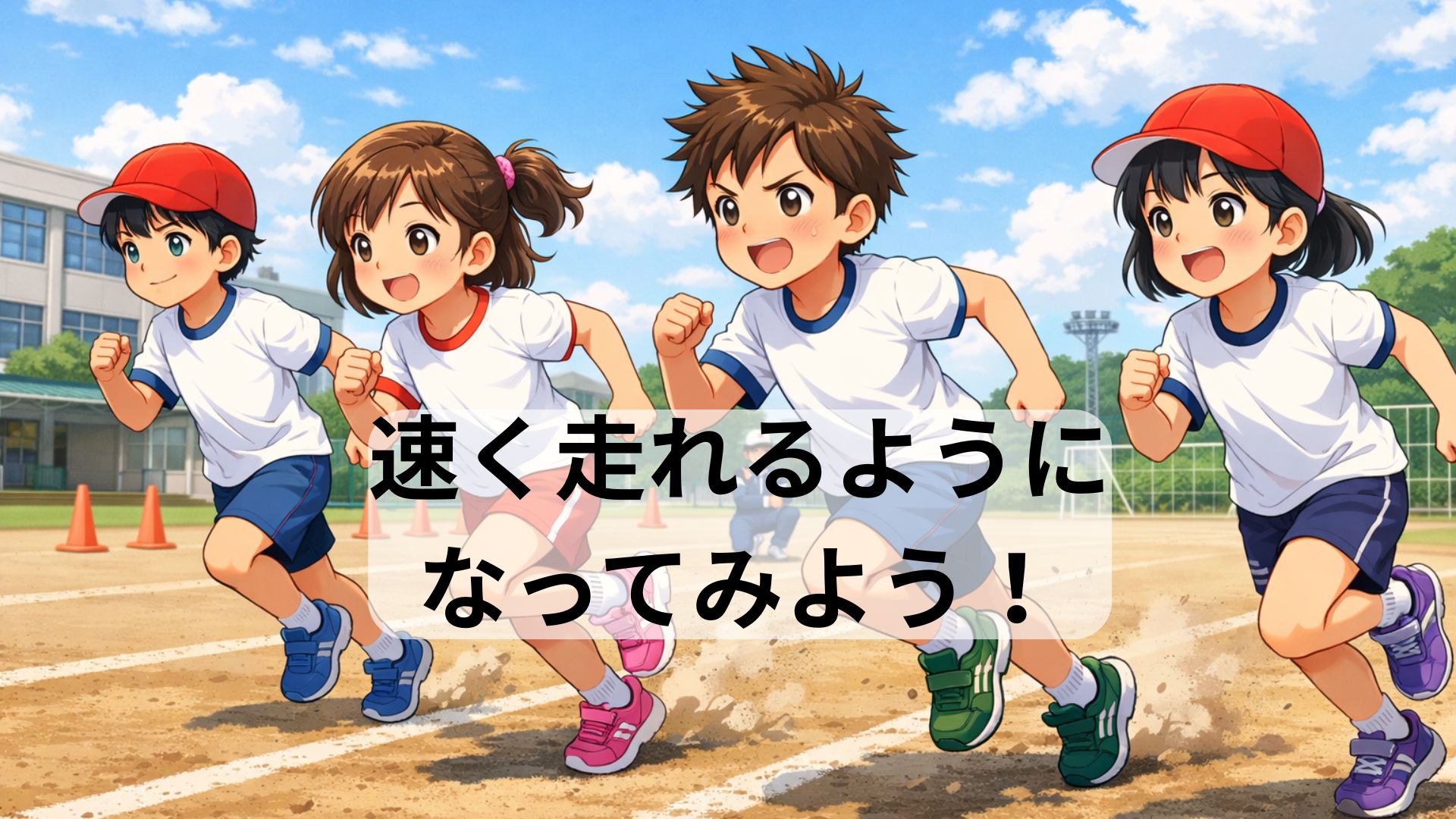 子どもたちが元気よく走っている様子のイラスト｜走るのが速くなる方法