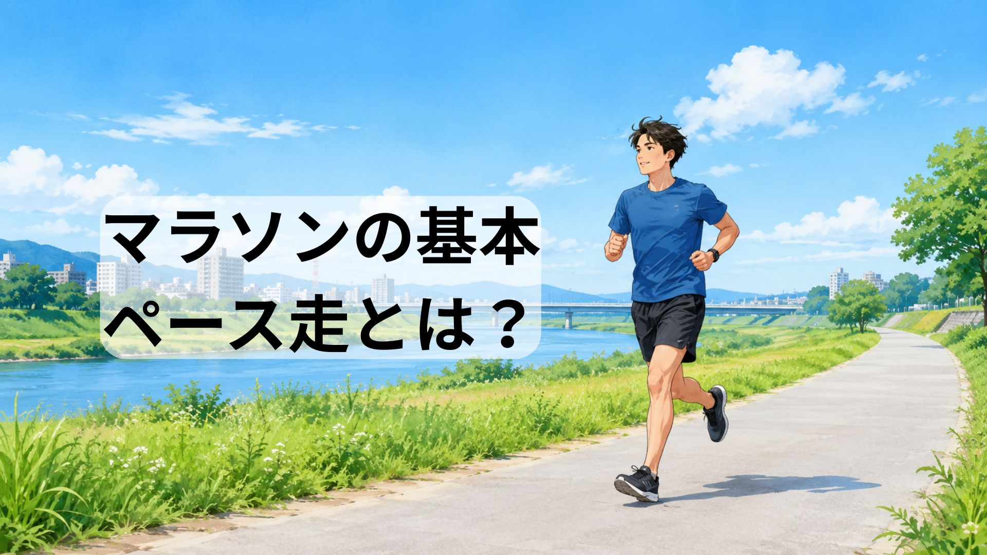 河川敷を走るランナーのイラスト｜マラソンのペース走トレーニング